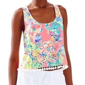 Lily Pulitzer Shirley Top Coral Reef Island Seacret Racer Back Tank Top Size XXS